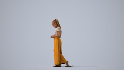 3D human model woman casual kids, photogrammetry scanned person for archviz, three-quarter view render