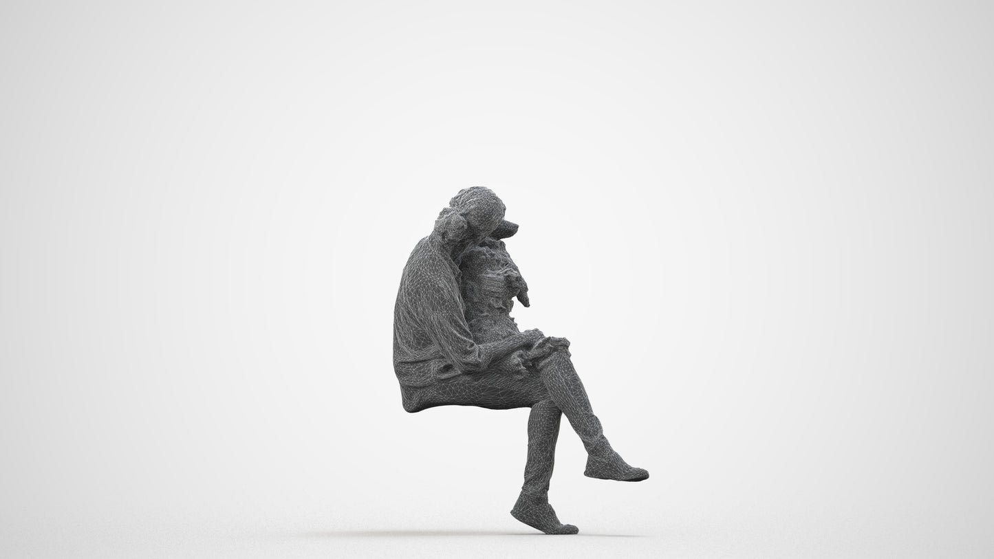 realistic 3D people woman casual sitting, render-ready for V-Ray and Corona, FBX OBJ, wireframe side view