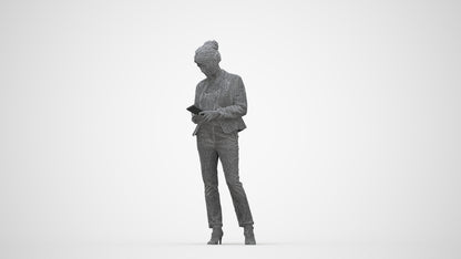 3D people model woman business standing, scanned human for 3ds Max rendering, wireframe back view