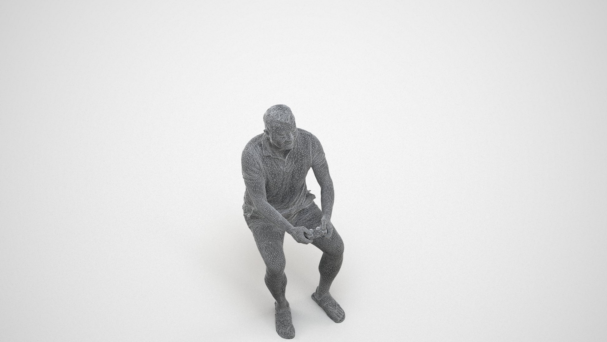 realistic 3D people man casual sitting, render-ready for V-Ray and Corona, FBX OBJ, wireframe three-quarter view