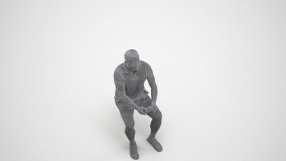 realistic 3D people man casual sitting, render-ready for V-Ray and Corona, FBX OBJ, wireframe three-quarter view