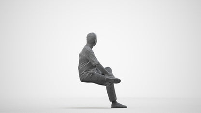 photogrammetry 3D man casual sitting, realistic human model archviz FBX, wireframe side view