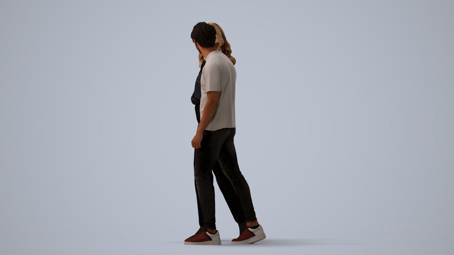 3D human model woman casual couple, photogrammetry scanned person for archviz, three-quarter view render