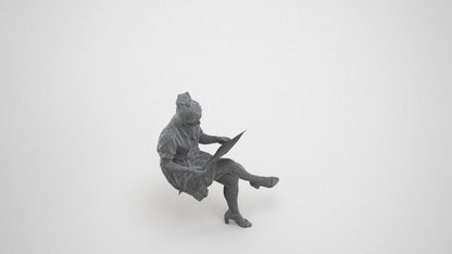 photogrammetry 3D woman casual sitting, realistic human model archviz FBX, wireframe three-quarter view