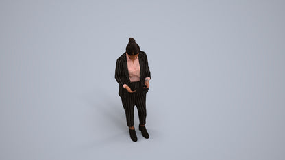 realistic 3D woman business standing, scanned archviz people for Blender and 3ds Max, back view render