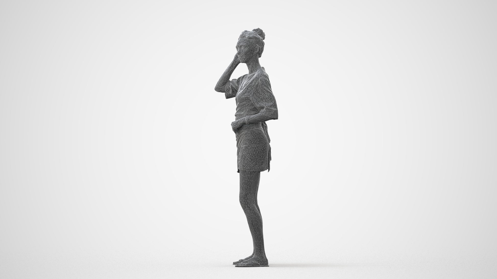 3D human model woman casual standing, photogrammetry scanned person for archviz, square thumbnail