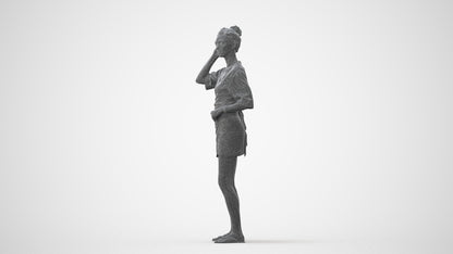 3D human model woman casual standing, photogrammetry scanned person for archviz, square thumbnail