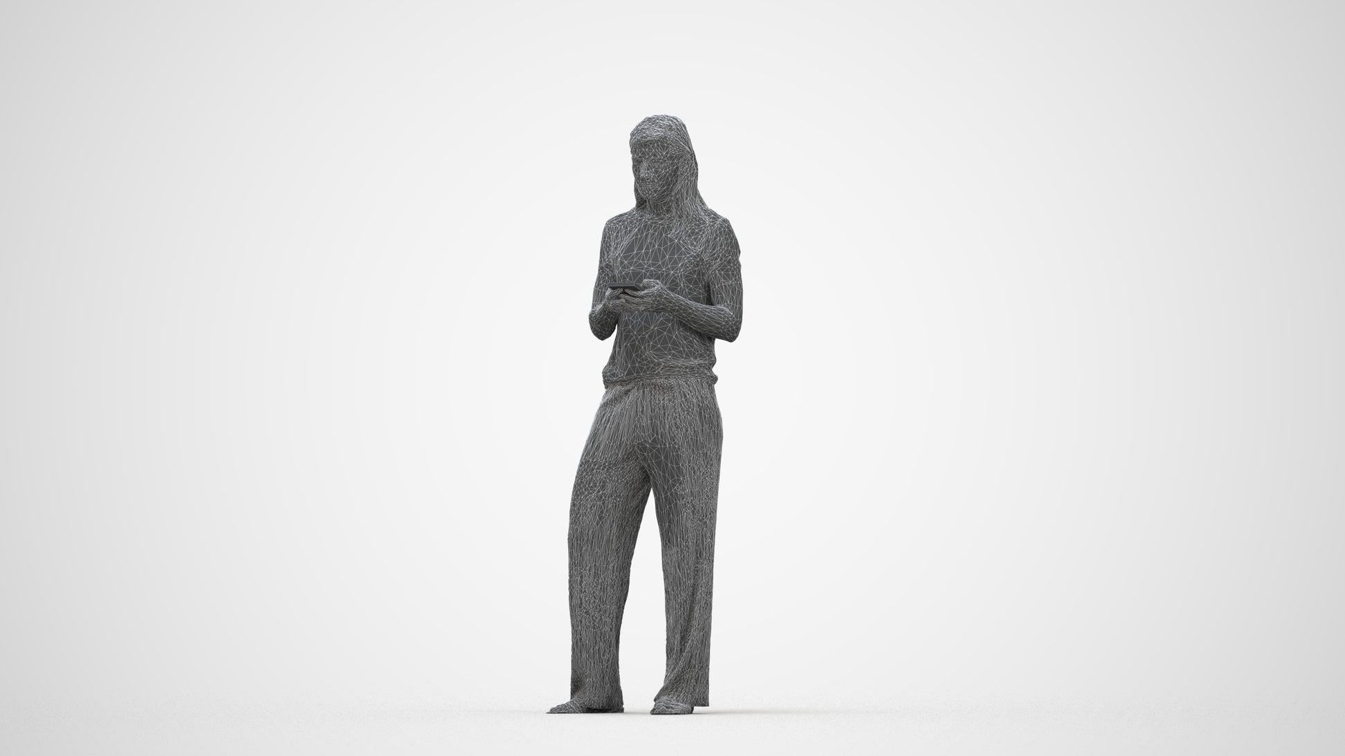 3D people model woman casual standing, scanned human for 3ds Max rendering, wireframe back view