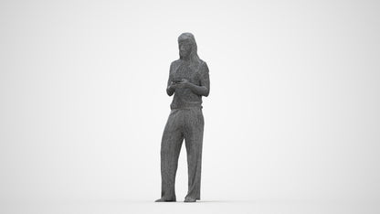 3D people model woman casual standing, scanned human for 3ds Max rendering, wireframe back view