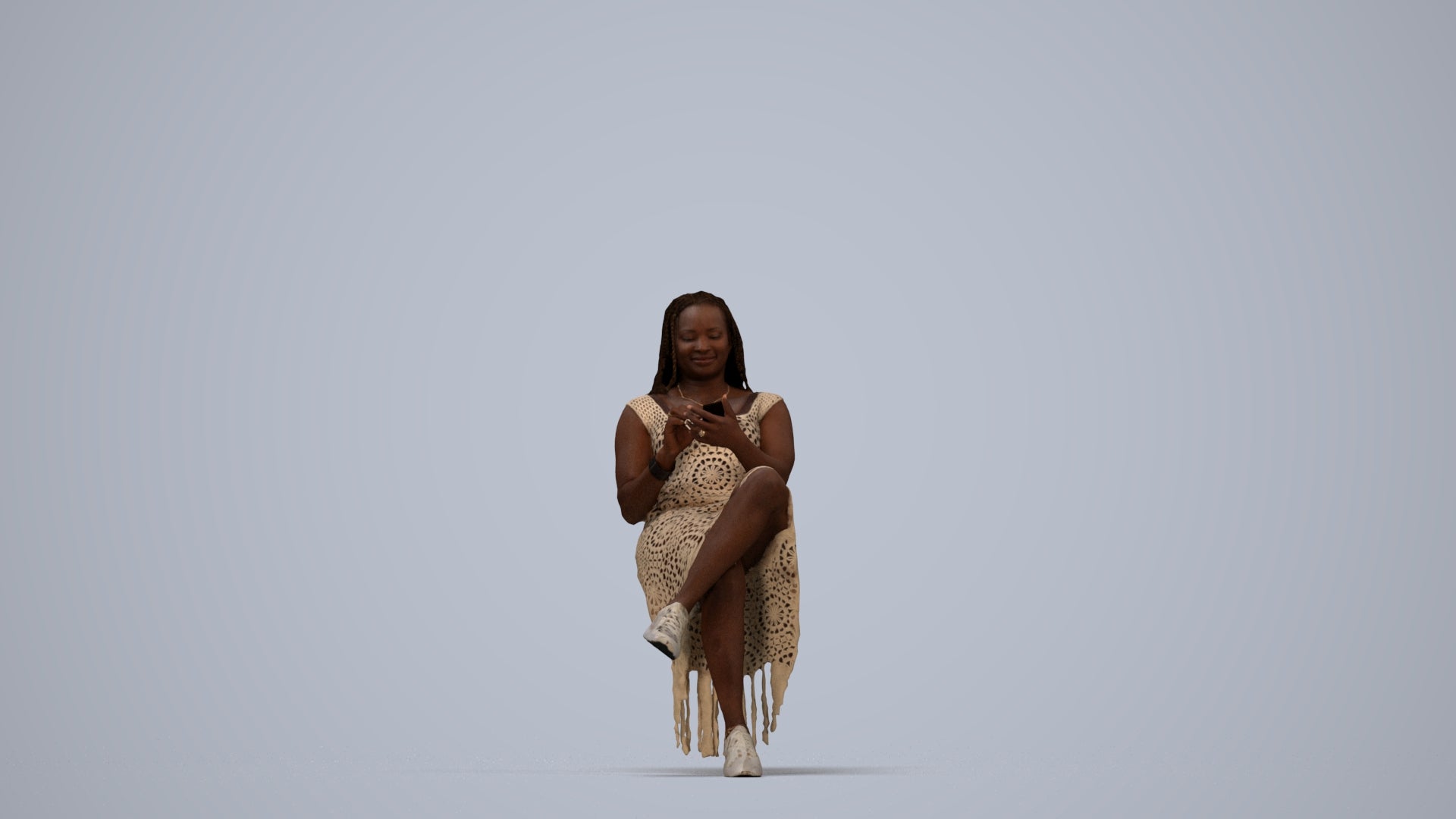 realistic 3D human woman casual sitting, archviz people FBX OBJ for Blender, top-down view render