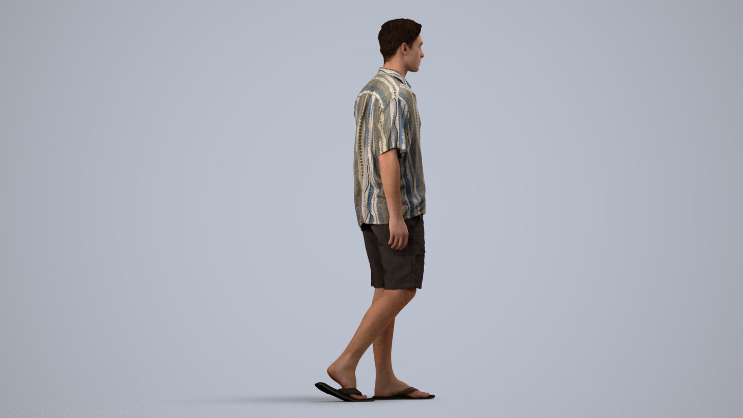 scanned 3D man casual walking, photogrammetry people for Enscape and V-Ray, side view render