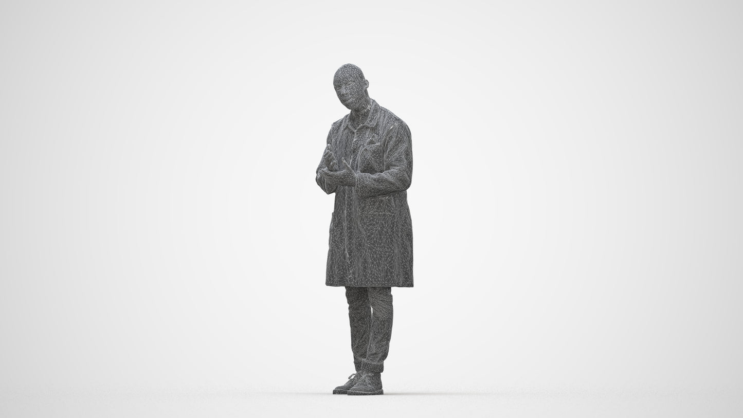 3D scanned man standing, photorealistic archviz people for Enscape and SketchUp, wireframe back view