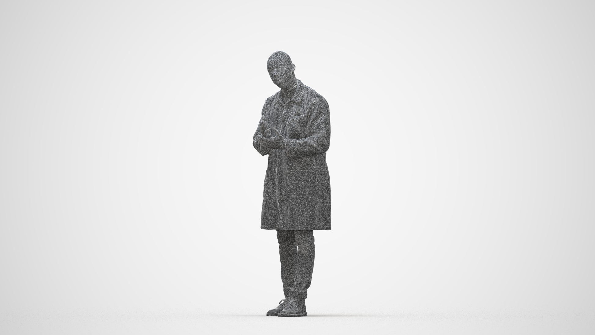 3D scanned man standing, photorealistic archviz people for Enscape and SketchUp, wireframe back view