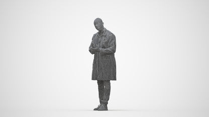 3D scanned man standing, photorealistic archviz people for Enscape and SketchUp, wireframe back view