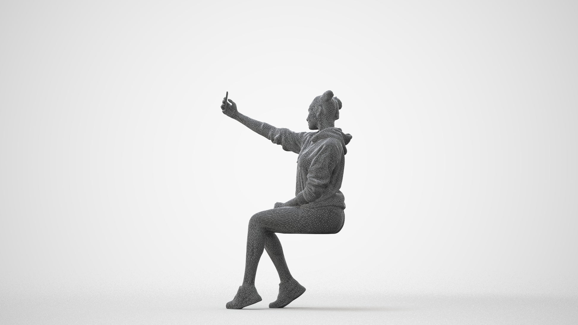 scanned 3D woman casual sitting, photogrammetry people for Enscape and V-Ray, square thumbnail