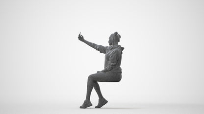 scanned 3D woman casual sitting, photogrammetry people for Enscape and V-Ray, square thumbnail