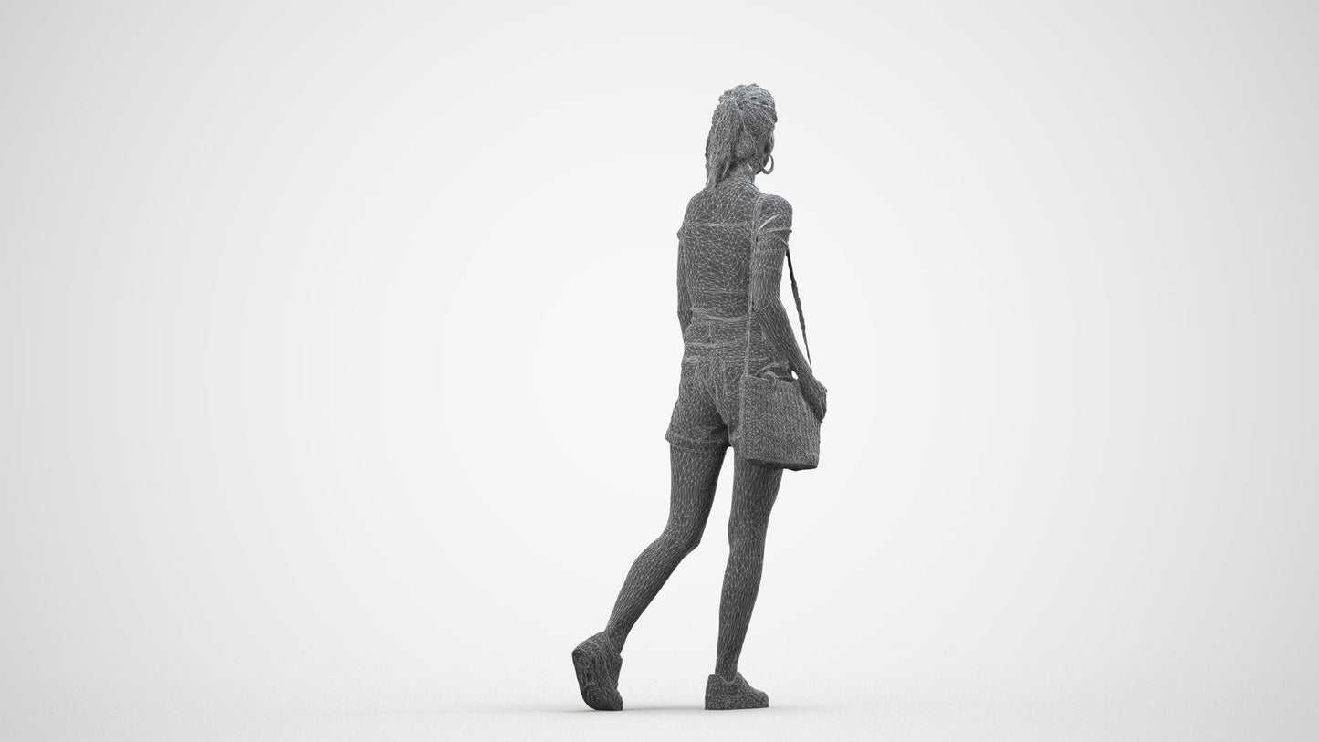 realistic 3D human woman casual walking, archviz people FBX OBJ for Blender, wireframe side view