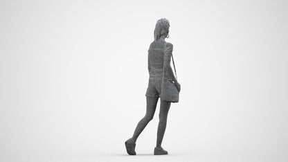 realistic 3D human woman casual walking, archviz people FBX OBJ for Blender, wireframe side view