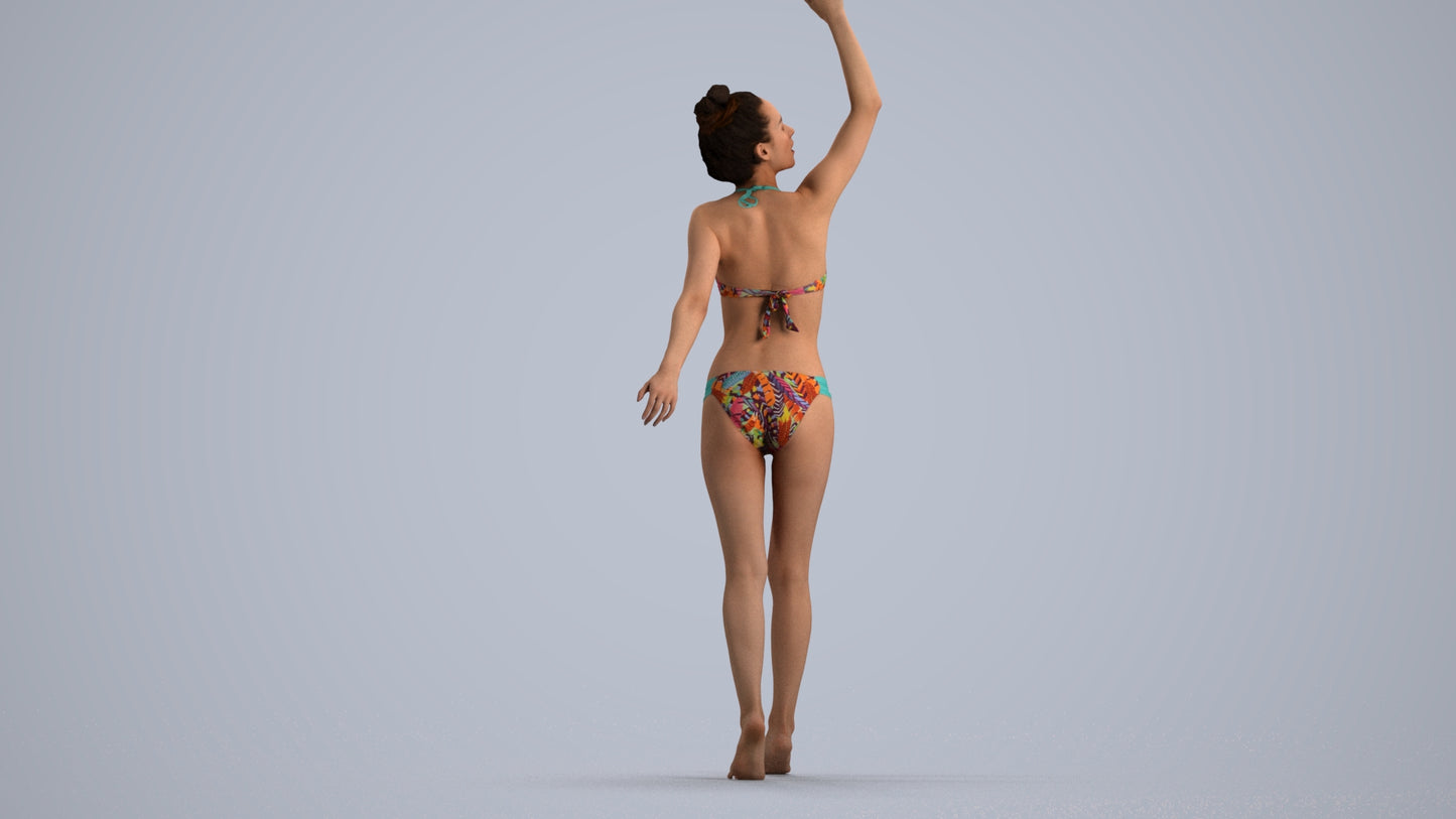 3D people model woman sport pool, scanned human for 3ds Max rendering, front view render