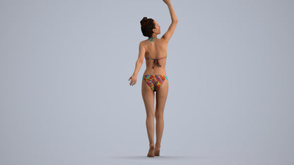 3D people model woman sport pool, scanned human for 3ds Max rendering, front view render