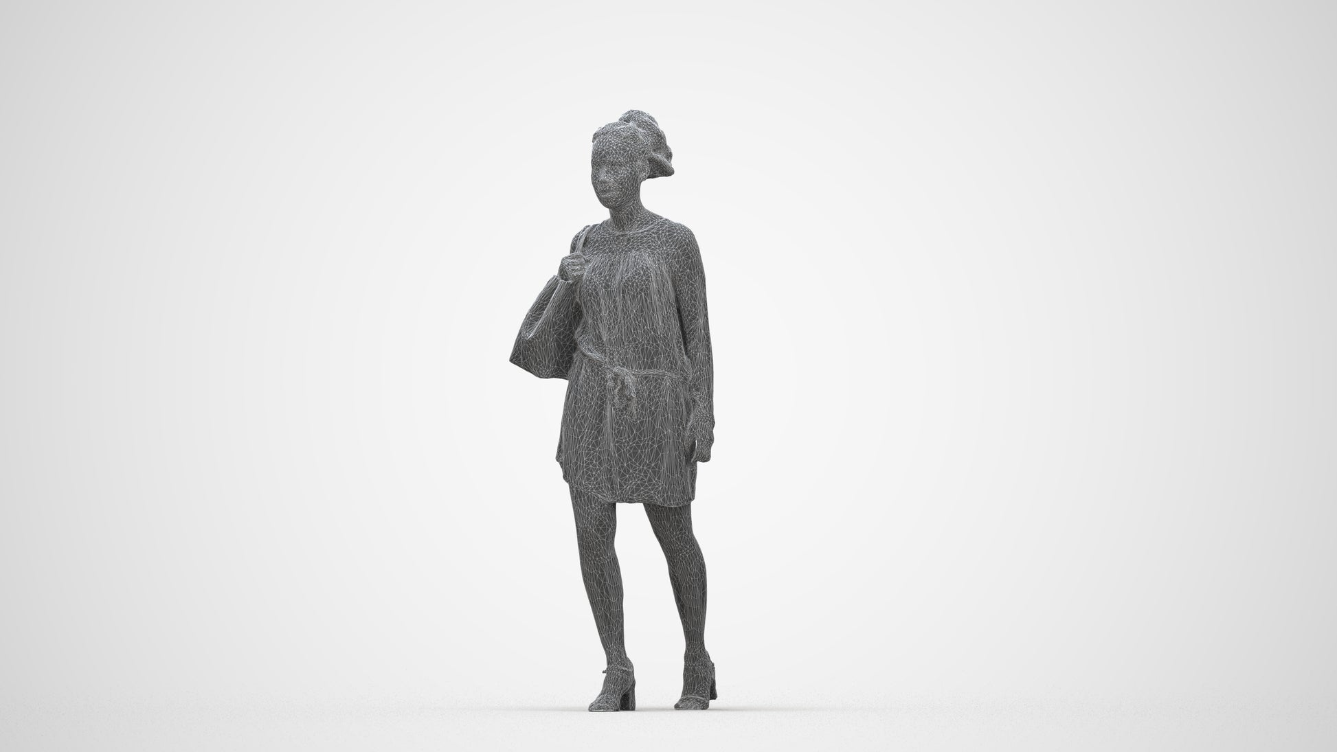 scanned 3D woman casual walking, photogrammetry people for Enscape and V-Ray, wireframe back view