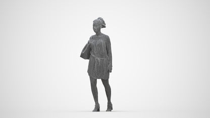 scanned 3D woman casual walking, photogrammetry people for Enscape and V-Ray, wireframe back view
