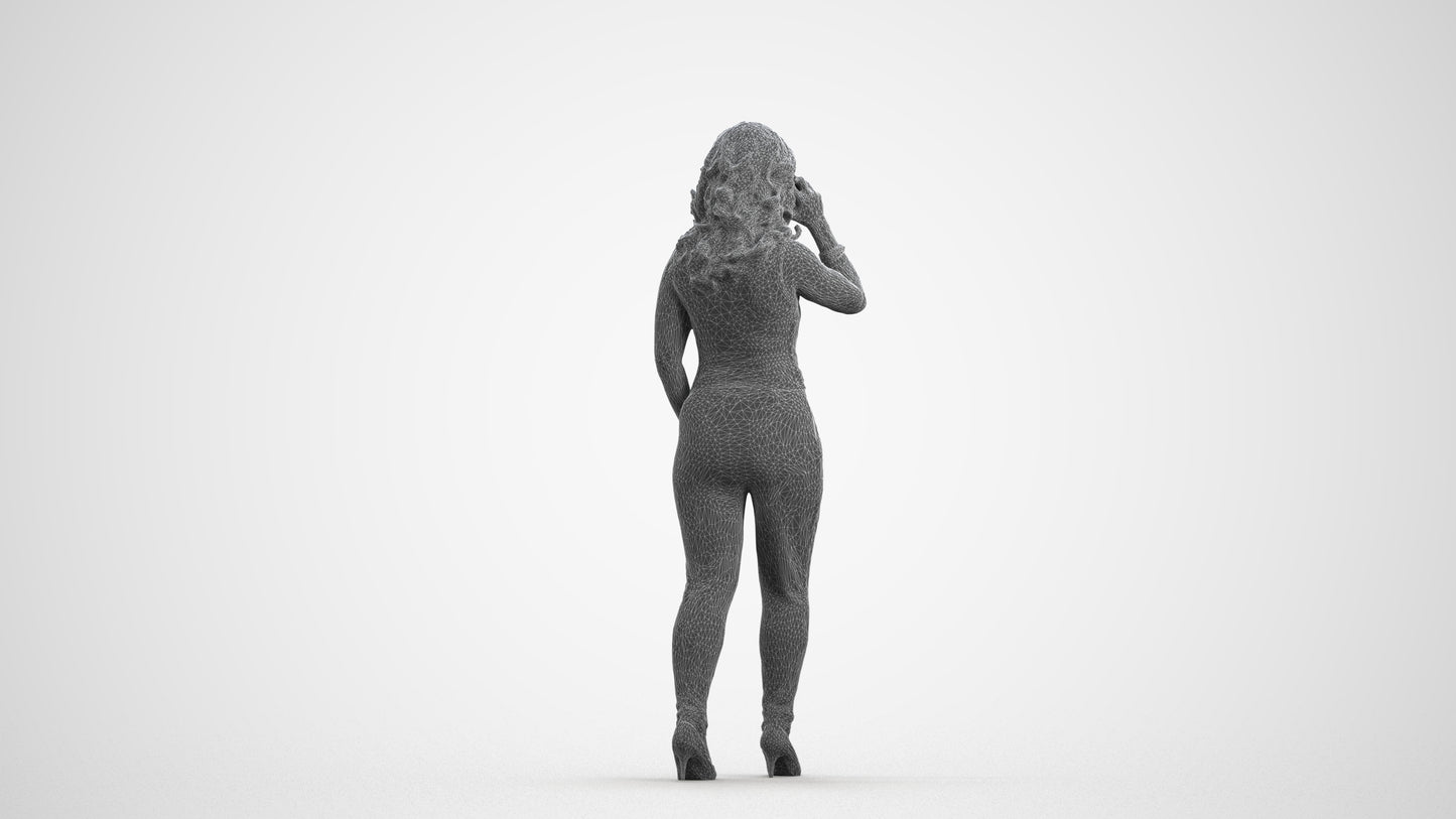 3D people model woman casual walking, scanned human for 3ds Max rendering, wireframe front view