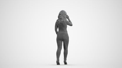 3D people model woman casual walking, scanned human for 3ds Max rendering, wireframe front view