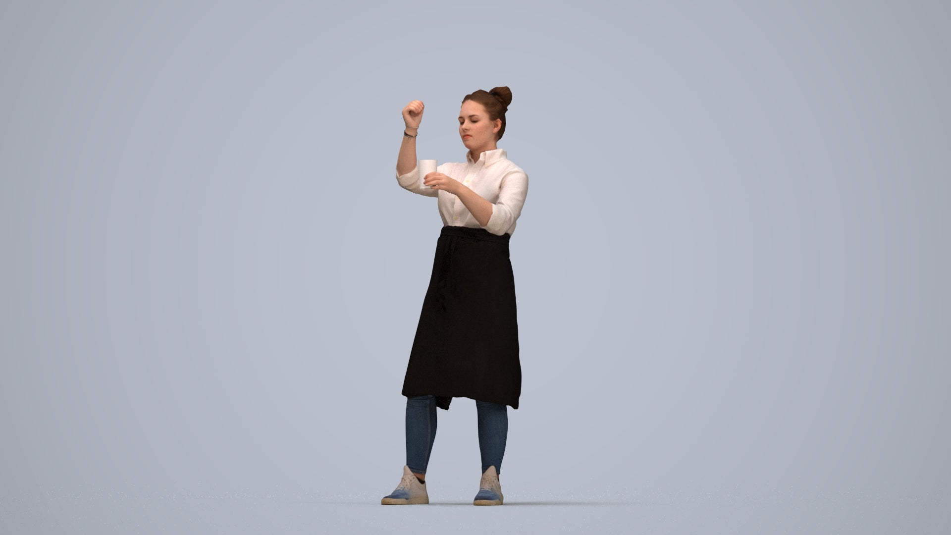 realistic 3D people woman hospitality, render-ready for V-Ray and Corona, FBX OBJ, top-down view render