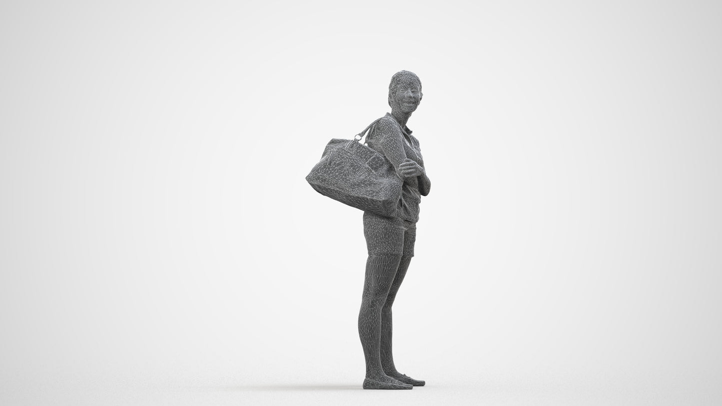 3D people model woman casual standing, scanned human for 3ds Max rendering, wireframe side view