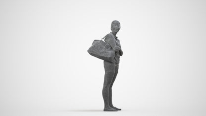 3D people model woman casual standing, scanned human for 3ds Max rendering, wireframe side view