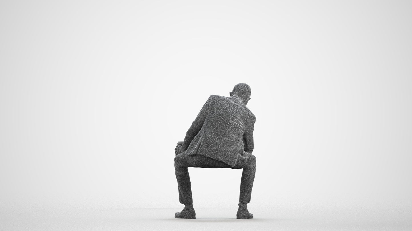 photogrammetry 3D senior man business, realistic human model archviz FBX, wireframe front view