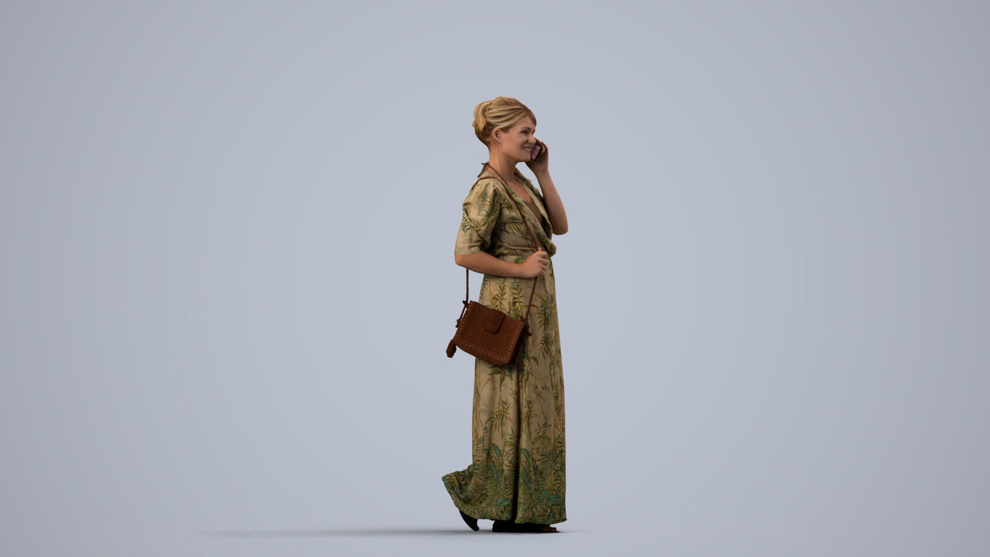 3D scanned woman standing casual, photorealistic archviz people for Enscape and SketchUp, side view render