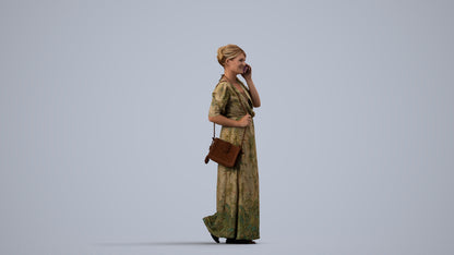 3D scanned woman standing casual, photorealistic archviz people for Enscape and SketchUp, side view render
