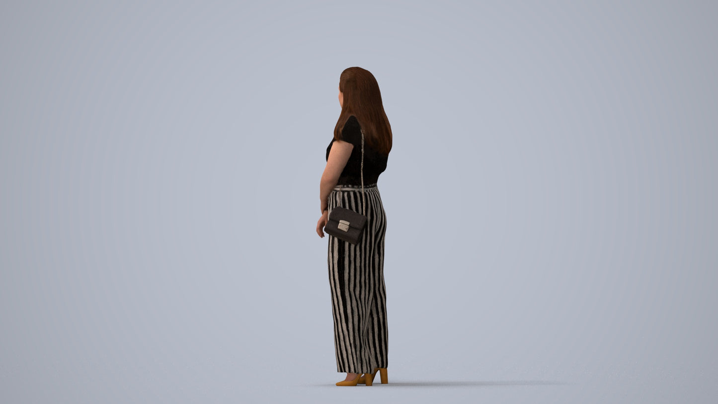 realistic 3D people woman casual standing, render-ready for V-Ray and Corona, FBX OBJ, three-quarter view render