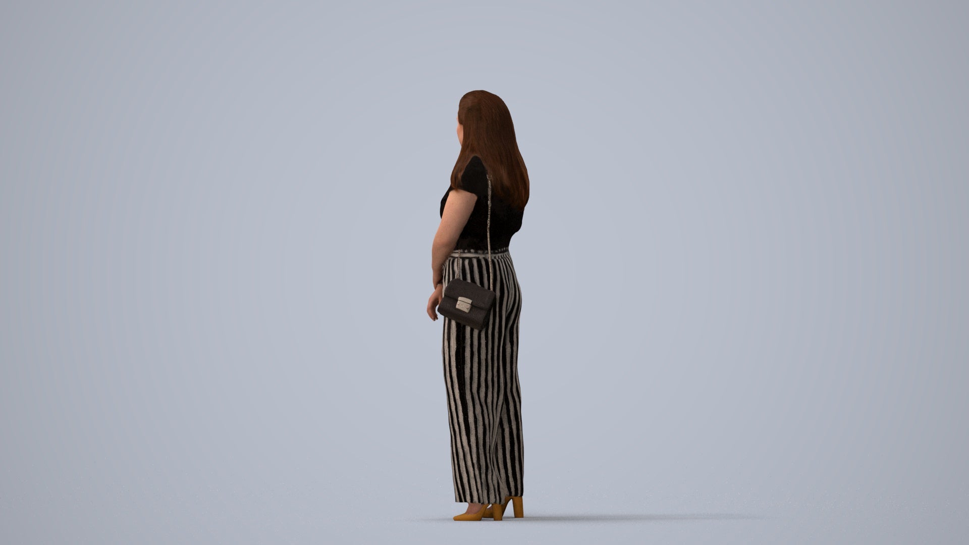realistic 3D people woman casual standing, render-ready for V-Ray and Corona, FBX OBJ, three-quarter view render