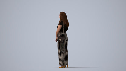 realistic 3D people woman casual standing, render-ready for V-Ray and Corona, FBX OBJ, three-quarter view render
