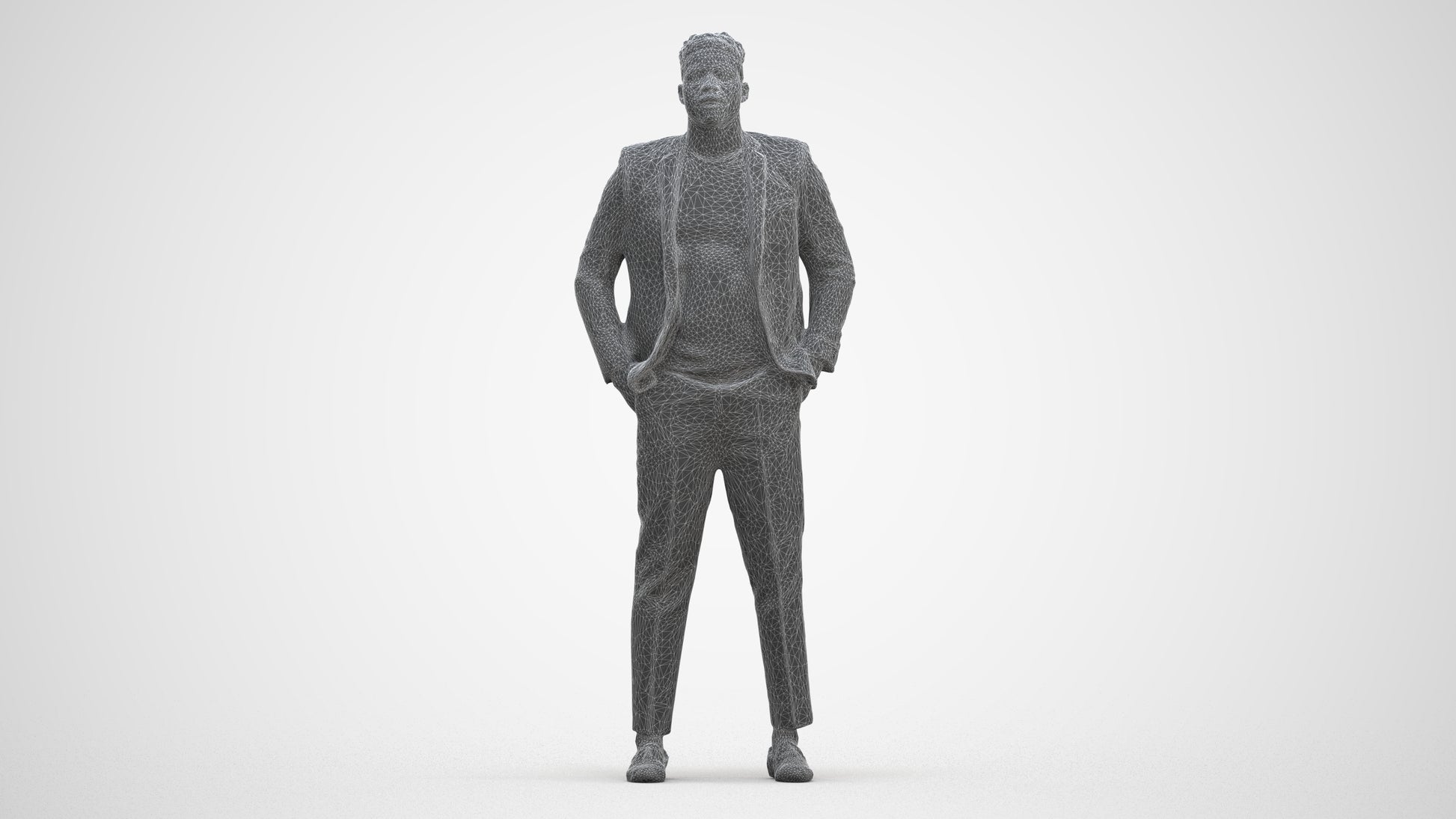 3D human model man casual formalaffairs, photogrammetry scanned person for archviz, three-quarter front view render