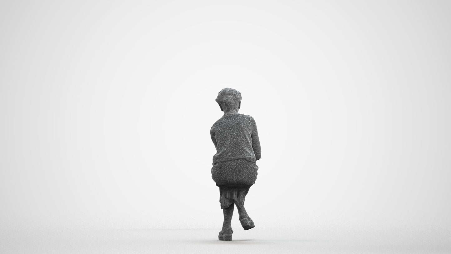 scanned 3D woman casual sitting, photogrammetry people for Enscape and V-Ray, wireframe front view