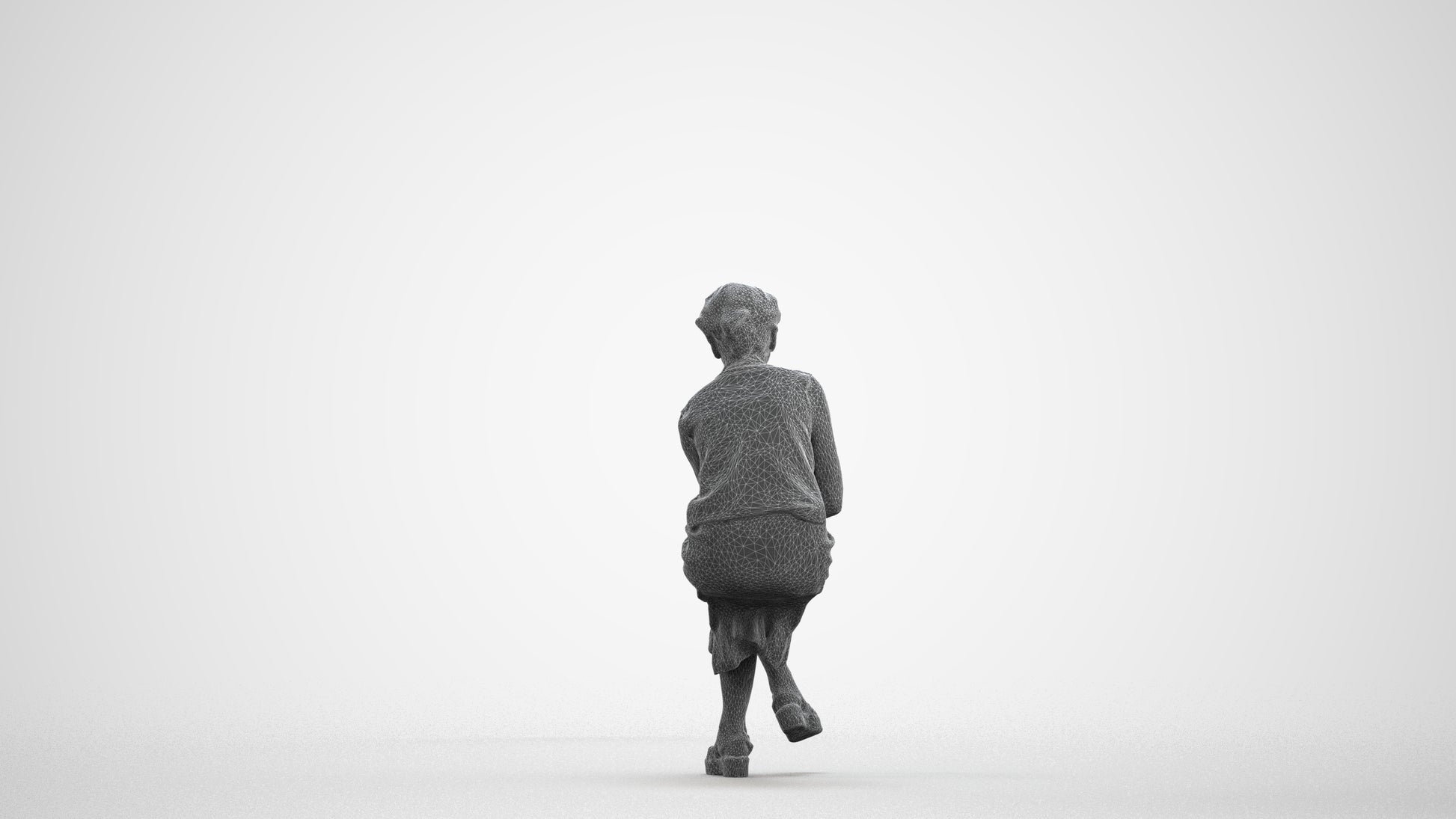 scanned 3D woman casual sitting, photogrammetry people for Enscape and V-Ray, wireframe front view
