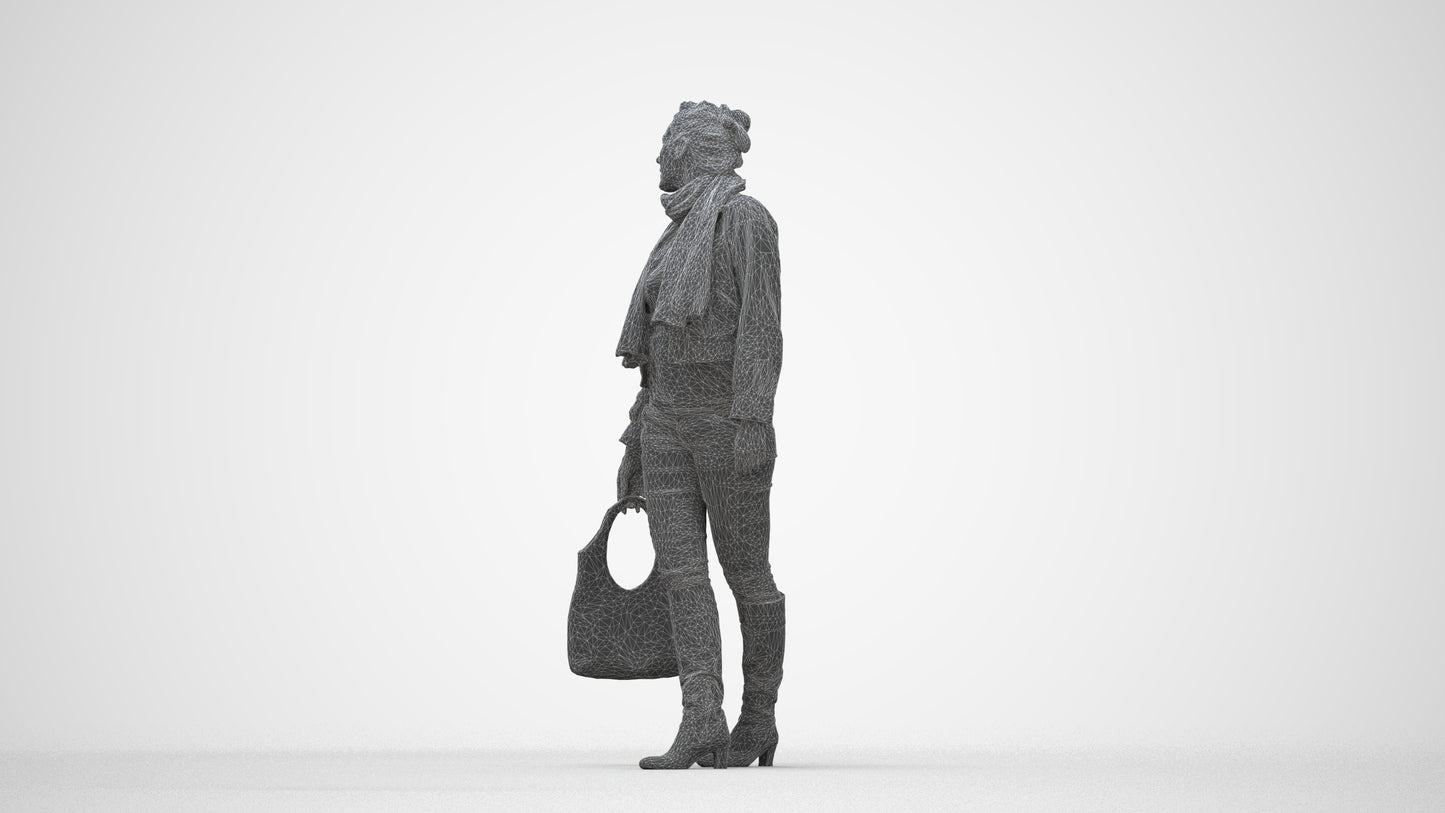 realistic 3D human woman casual walking, archviz people FBX OBJ for Blender, wireframe back view