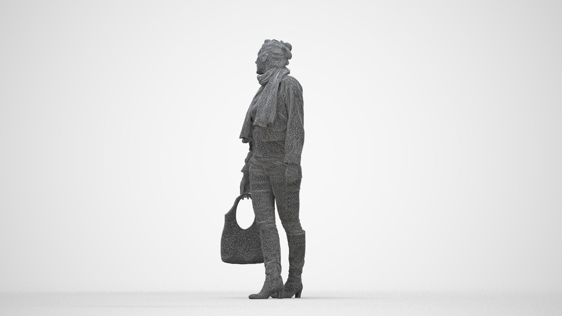 realistic 3D human woman casual walking, archviz people FBX OBJ for Blender, wireframe back view