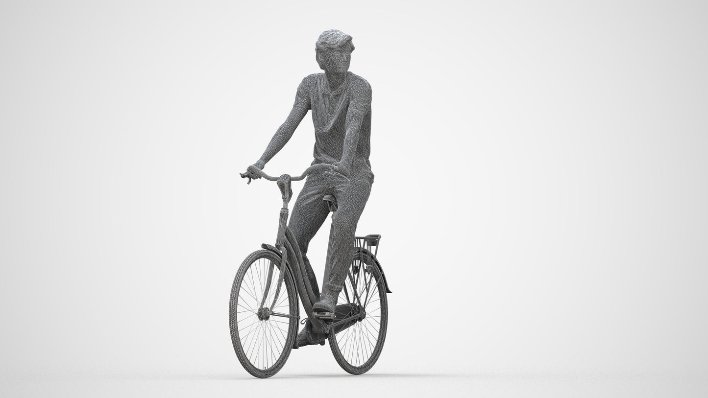 realistic 3D man casual cycling, scanned archviz people for Blender and 3ds Max, wireframe back view