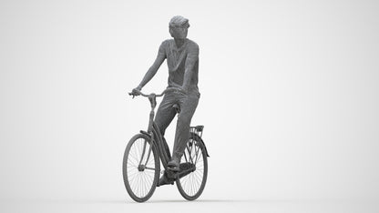 realistic 3D man casual cycling, scanned archviz people for Blender and 3ds Max, wireframe back view