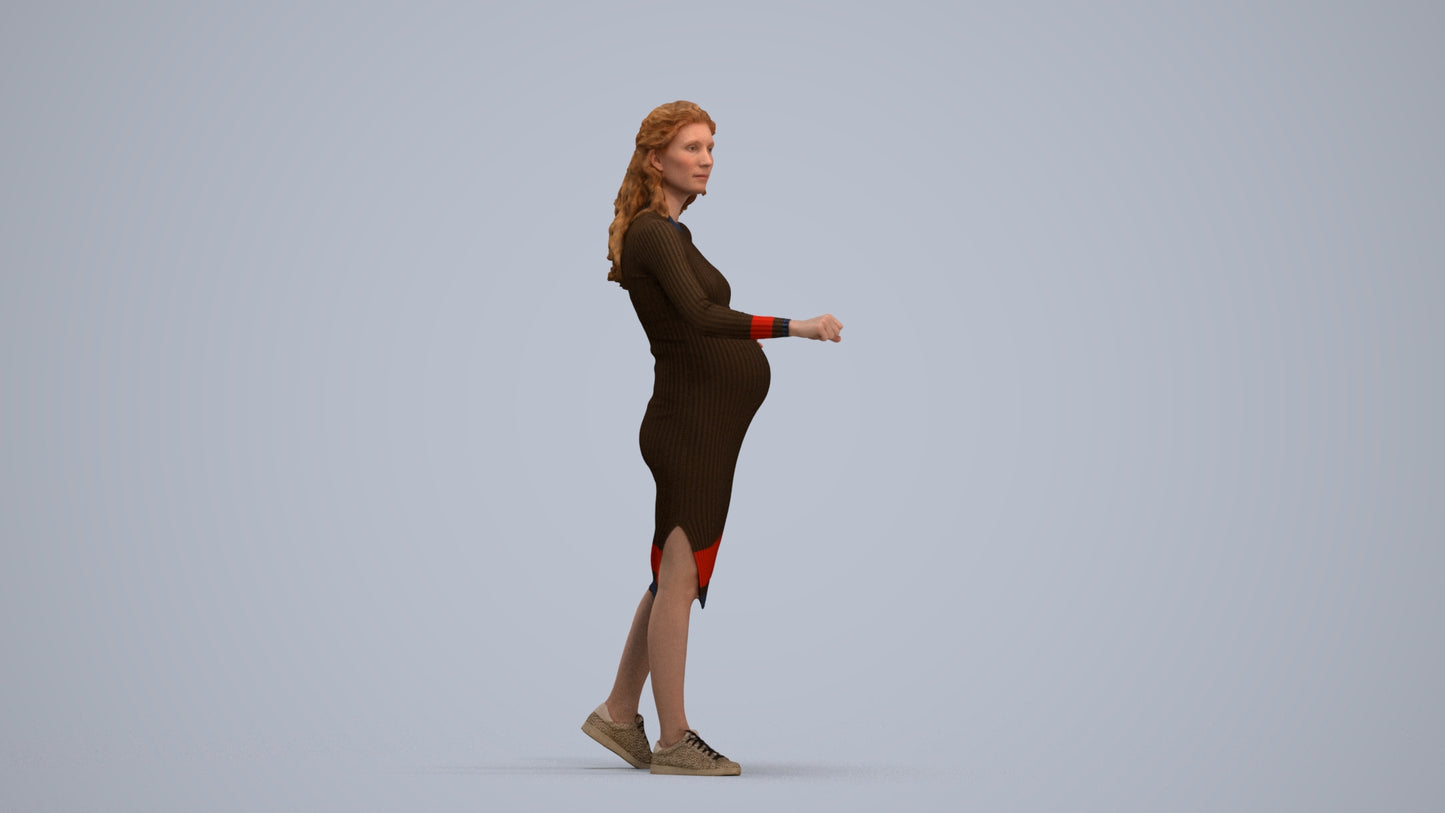 3D human model woman casual standing, photogrammetry scanned person for archviz, standing pose render