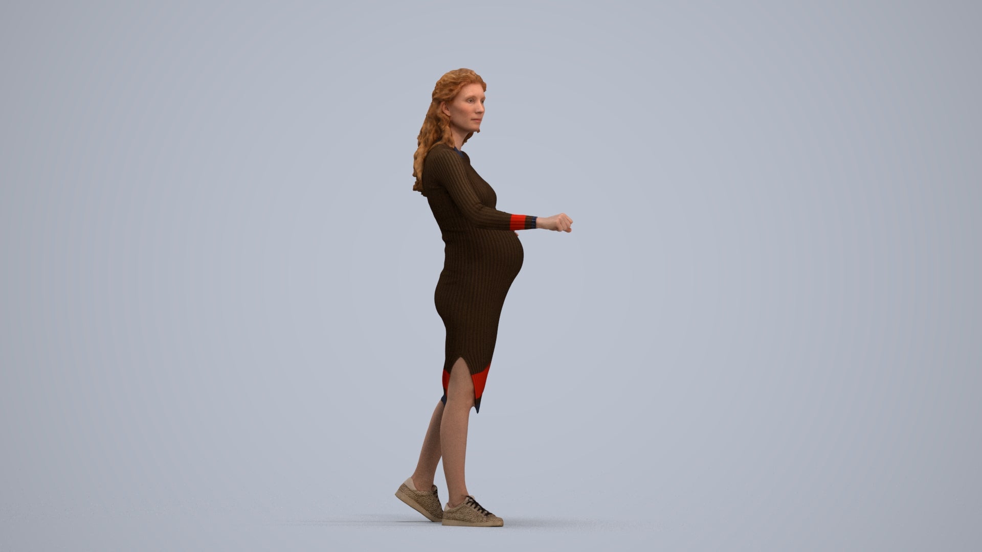 3D human model woman casual standing, photogrammetry scanned person for archviz, standing pose render