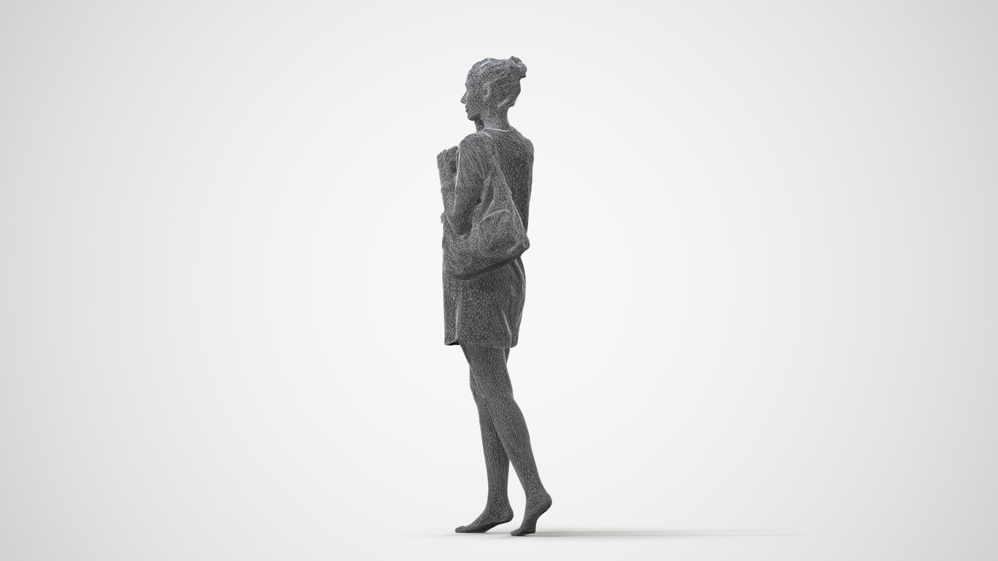 3D human model woman casual walking, photogrammetry scanned person for archviz, square thumbnail