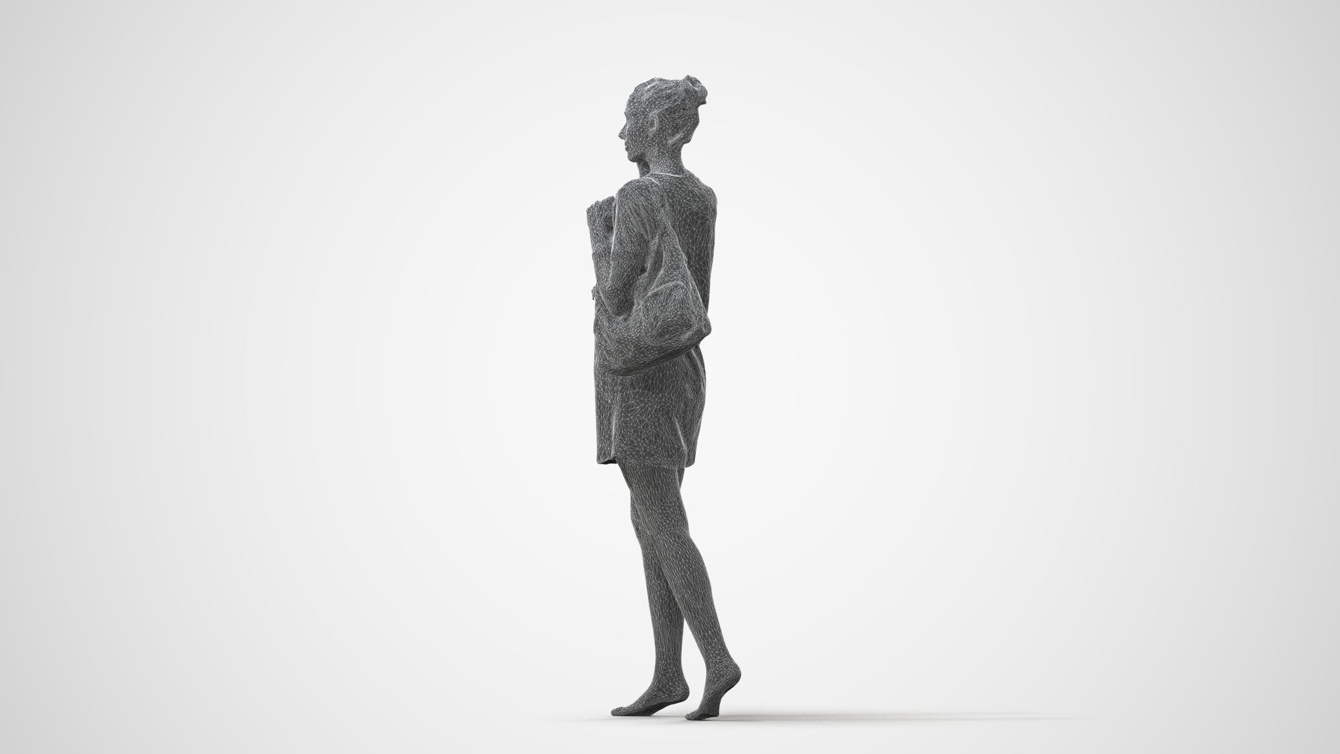 3D human model woman casual walking, photogrammetry scanned person for archviz, square thumbnail