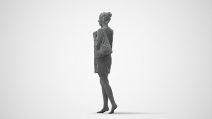 3D human model woman casual walking, photogrammetry scanned person for archviz, square thumbnail