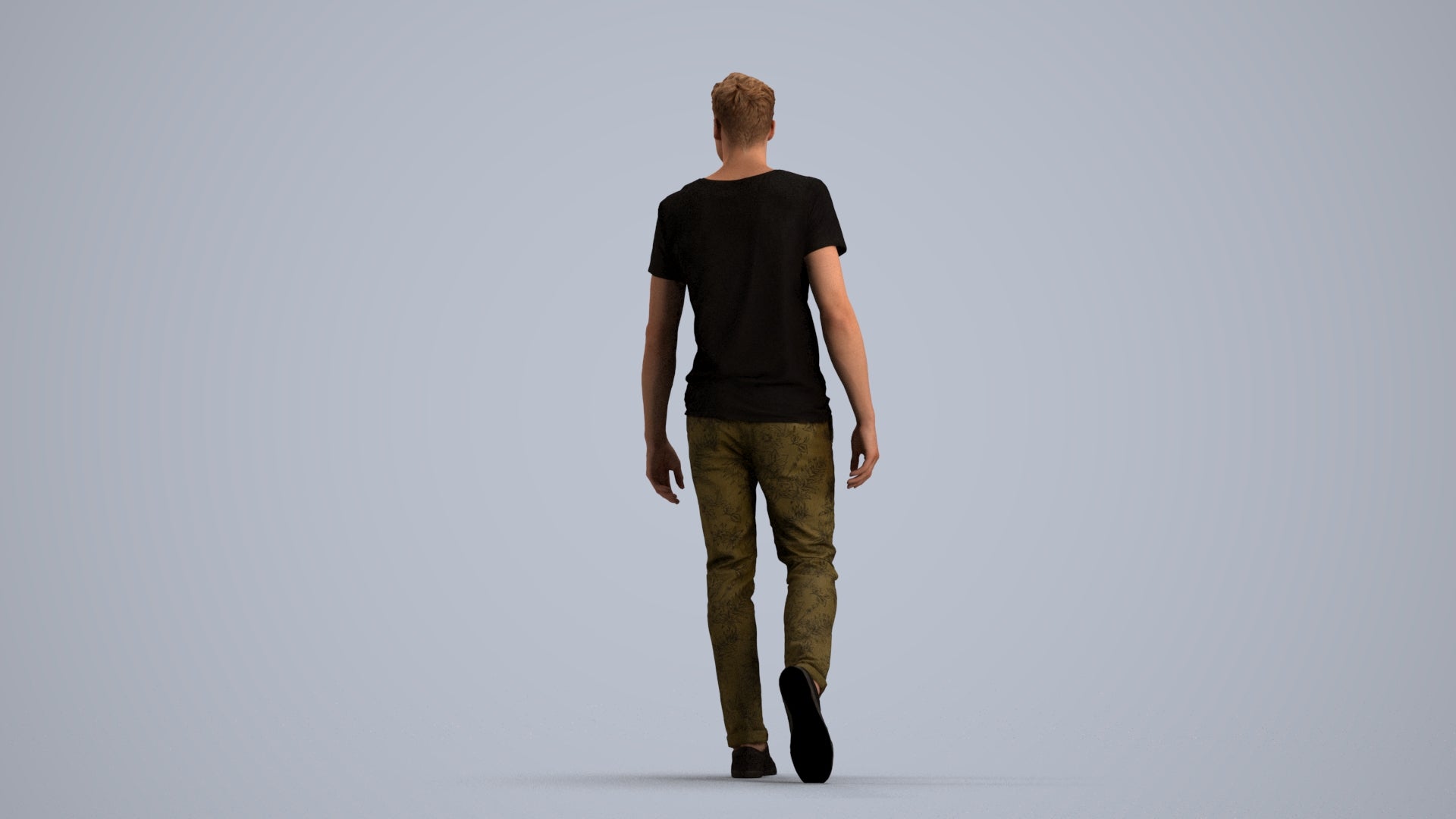 3D human model man casual walking, photogrammetry scanned person for archviz, front view render